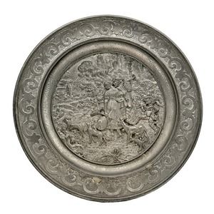 Antique SKS Zinn Hanging Plate 95% Pewter Rare Germany Farming Sheppard Scene